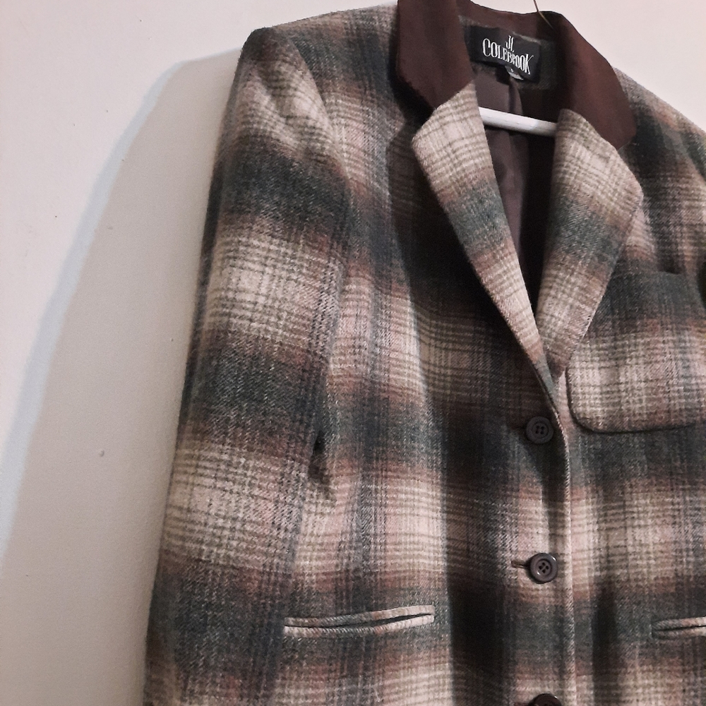 1980's plaid wool blazer w/ suede accents - Picture 12 of 12